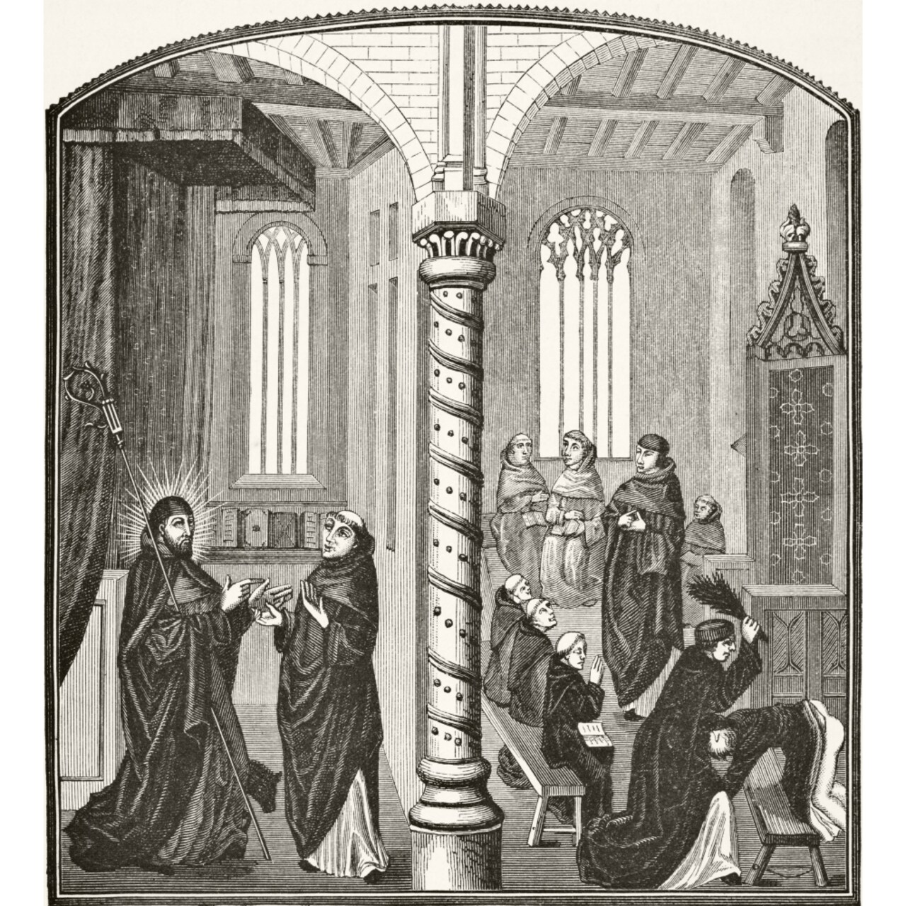 A School Of Mendicant Monks And A Pupil Being Birched From 15Th Century Miniature From Science And Literature In The Mid